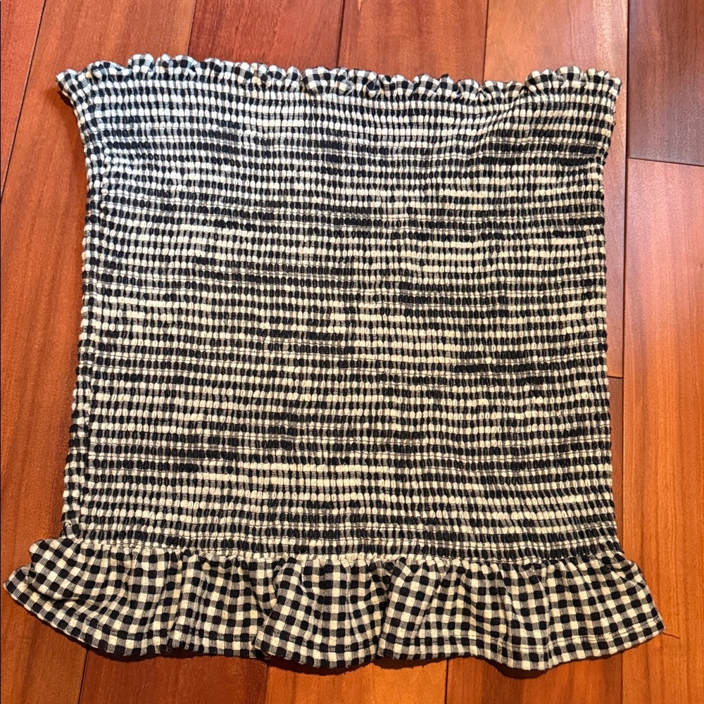 Anthropologie Savannah Smocked Strapless Gingham Tube Top + Ruffle Hem XL NWT